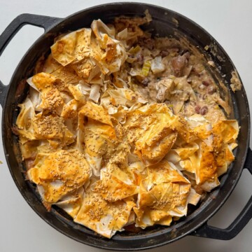dish with mushroom pie in it.