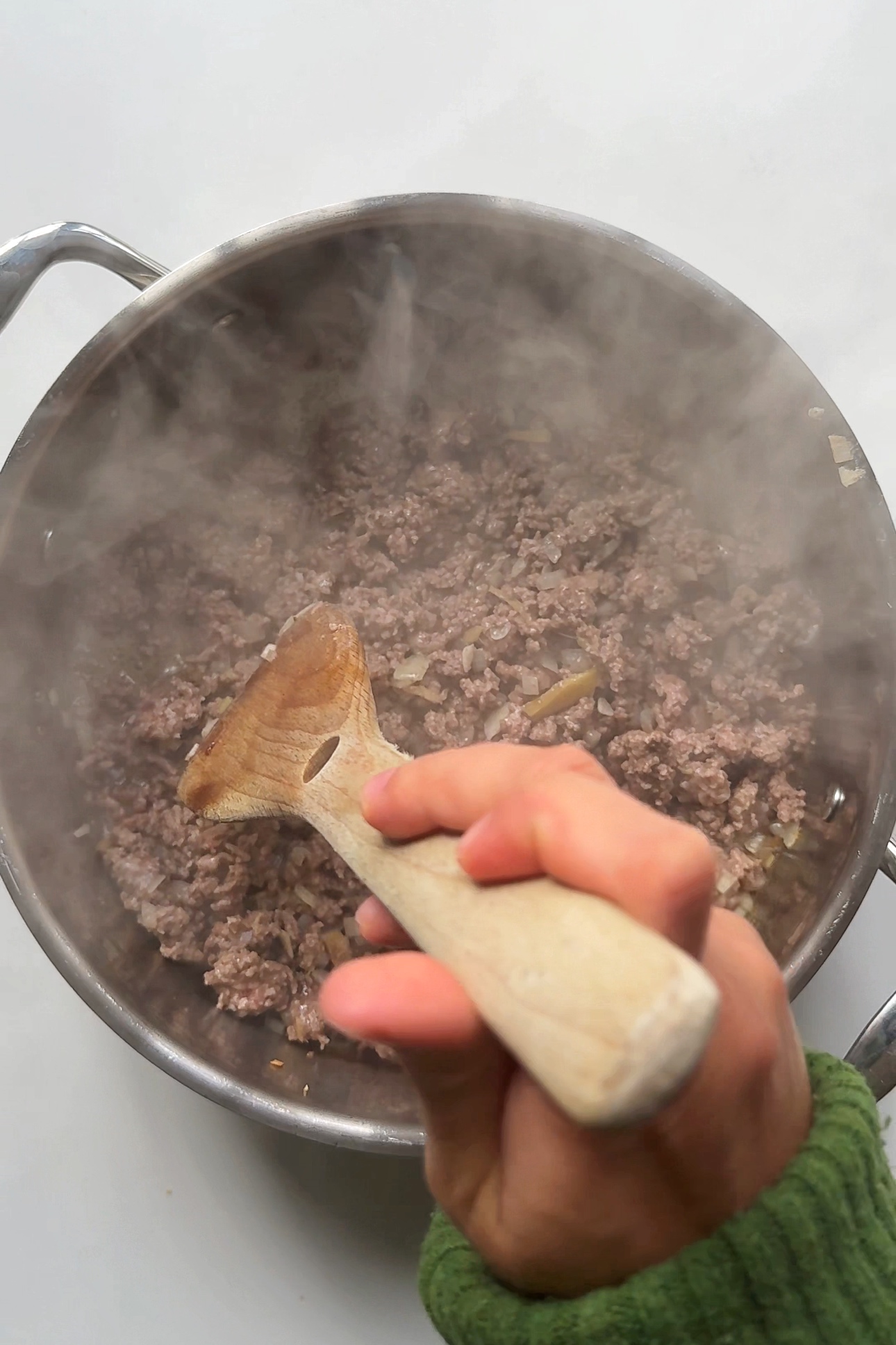 frying off beef mince in a pan.