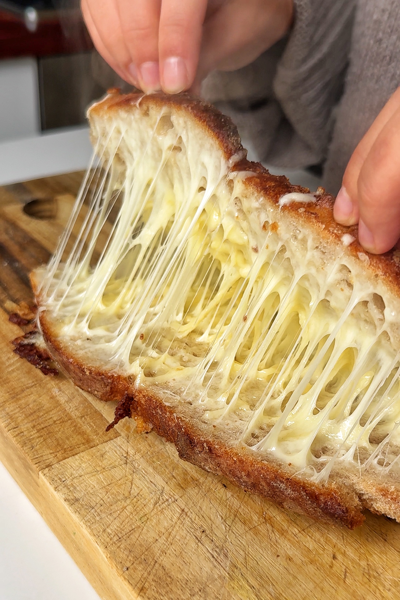 Cheese pull in our tuna melt.