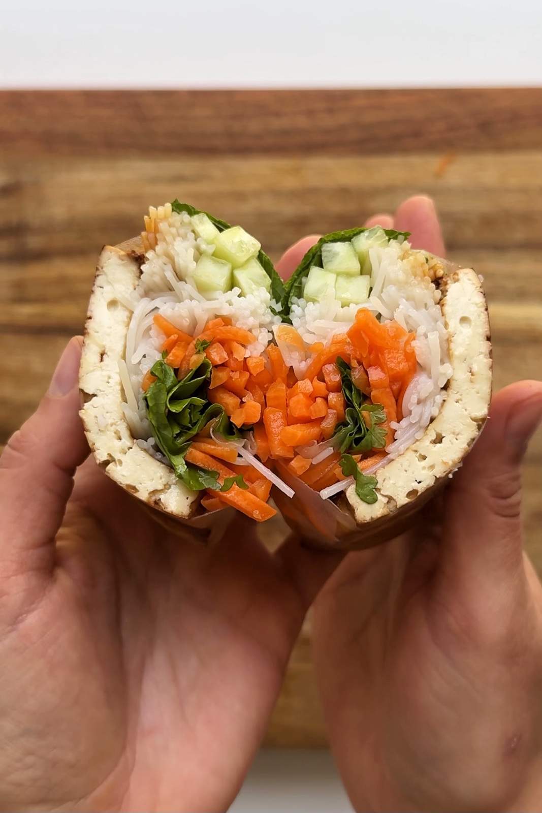 Cross section of summer rolls.